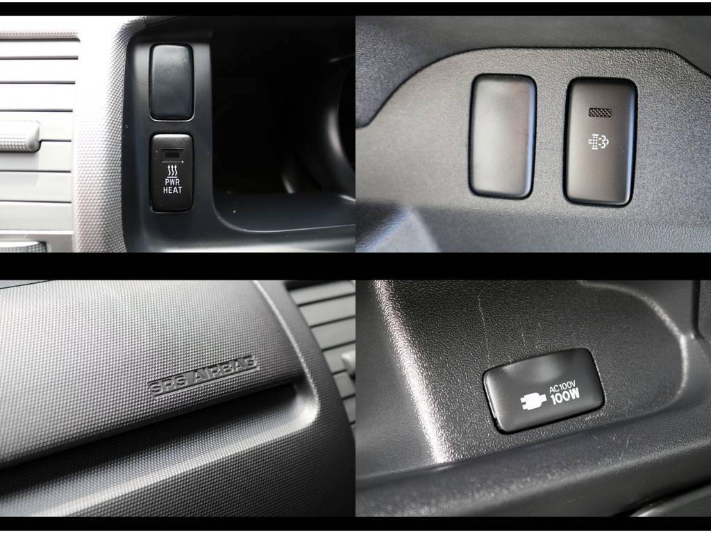 メーカーオプションの助手席エアバッグ＆ＡＣ１００Ｖ電源も装着済み！寒冷地仕様のパワーヒーター！ディーゼル車には必須の排ガス浄化スイッチも装着されてます！