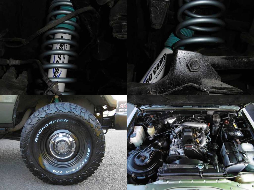 機関系も絶好調！ＦＬＥＸオリジナル2インチリフトアップコイル＆プロコンプショックアブソーバーを使用しリフトアップ！タイヤ＆ホイールはクラシックＳＴＹＬＥの定番新品輸出用ホイール＆ＢＦグッドリッチ♪