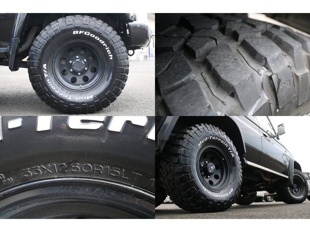 ミッキートンプソン１５インチアルミホイール＆ＢＦグッドリッチ２８５ＫＭ２を装着済みです！定番の組み合わせですが、良いモノはいつの時代になっても良いですよね★ボディーカラーとの相性も良いです♪
