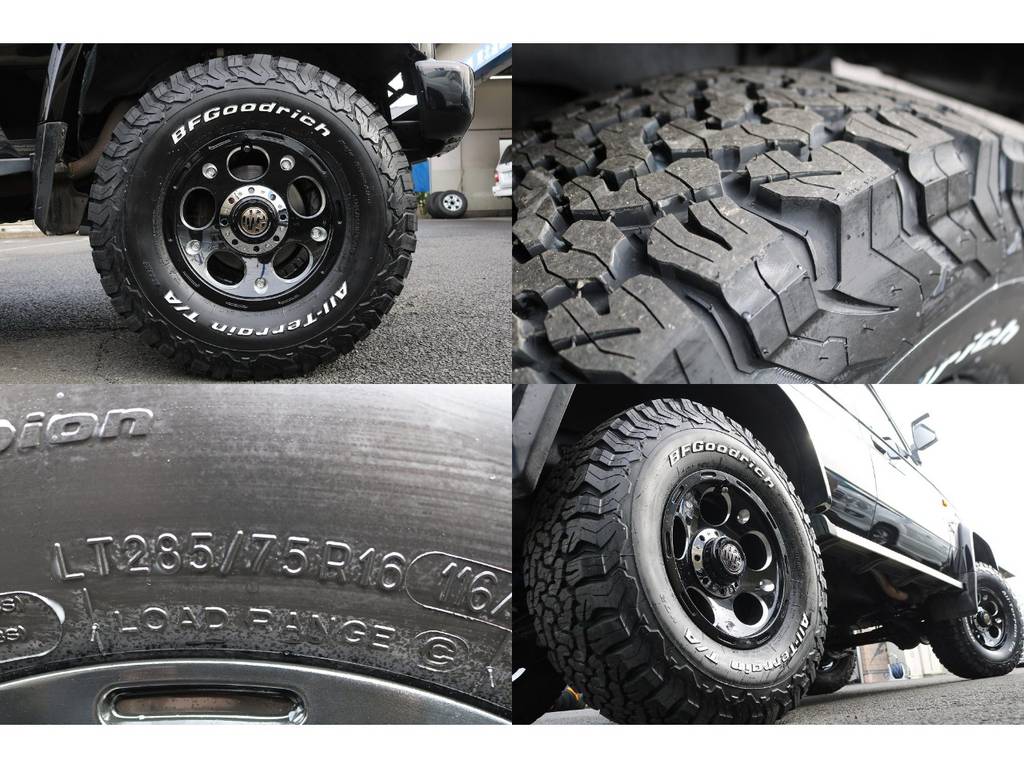 ＣＲＩＭＳＯＮ　ＭＧデーモン１６インチアルミホイール＆ＢＦグッドリッチＫＯ２（２８５／７５Ｒ／１６）★ボディーカラーに合ったブラックのホイールにアルミの切削がカッコイイですね♪