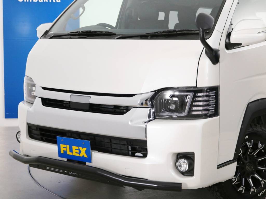 フロントビュー！ＦＬＥＸオリジナル　Ｄｅｌｆｉｎｏｌｉｎｅ　ボンネット・ＪＡＯＳ　フロントスキットバー♪
