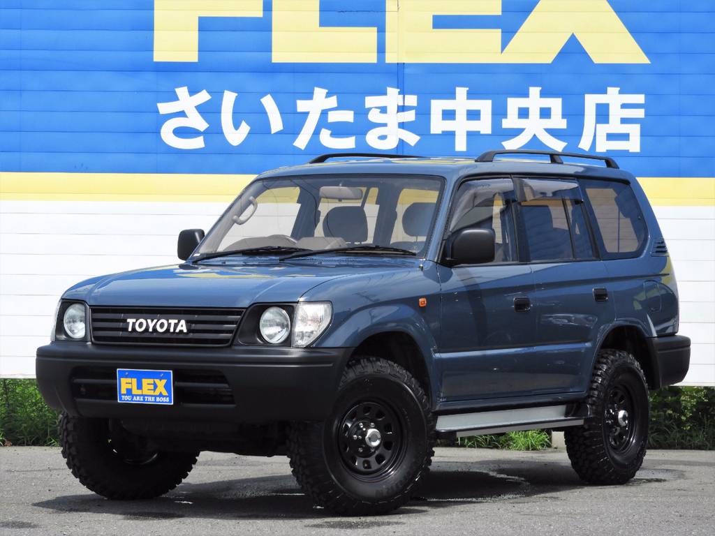 【丸目クラシック】人気の９５プラド丸目ナローボディ♪ランドローバー純正色アルルブルー×マットブラックNewペイント★新品タイヤホイル！