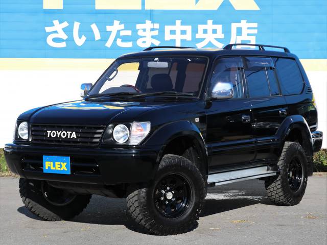 丸目ヘッドランプ×TOYOTAグリル×オールブラックボディが印象的な９５プラド入庫しました！！当店販売→買取→当店販売→買取の安心直販車両です(^^♪