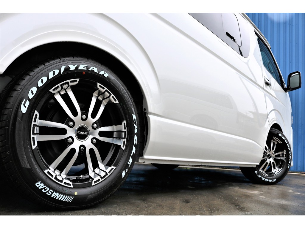 ２インチローダウン、ＦＬＥＸホイールＤＥＬＦ０２、グッドイヤーナスカータイヤ、ＦＬＥＸオーバーフェンダー、ＦＬＥＸフロントスポイラー♪