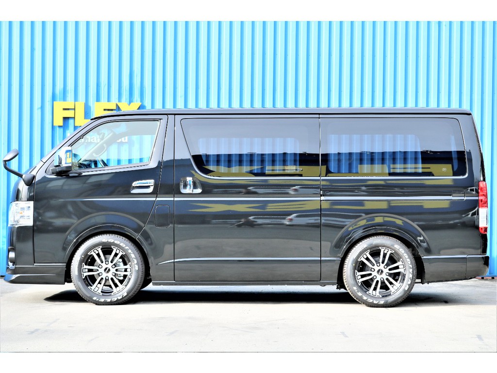 電動パワースライドドア完備♪２インチローダウン、ＦＬＥＸフロントスポイラー、ＦＬＥＸオーバーフェンダー、ＦＬＥＸホイールＤＥＬＦ０２、グッドイヤーナスカータイヤ♪