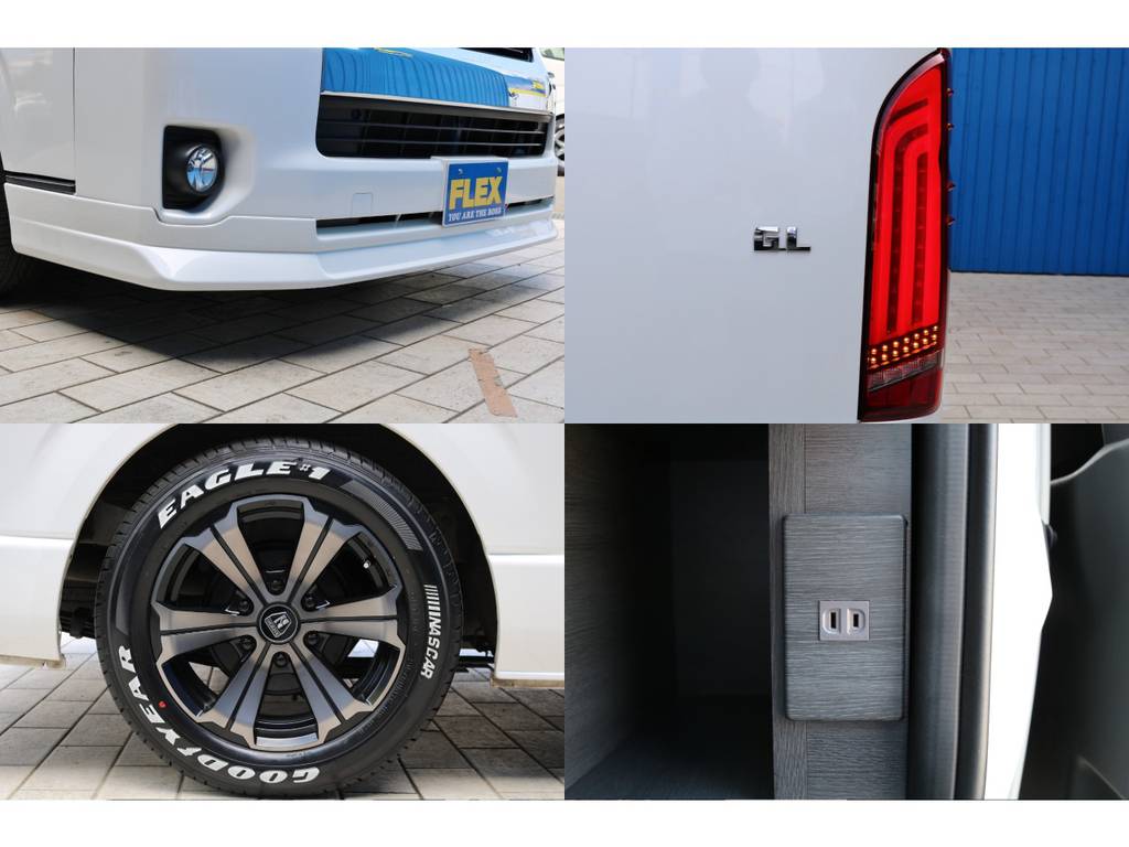 ＦＬＥＸオリジナル　フロントリップスポイラー・ＦＬＥＸオリジナルカラー　バルベログランデ１７インチＡＷ＆ナスカー・バレンティ　ＲＥＶＯ　ＬＥＤテール（流れるウィンカー）・電源コンセント増設
