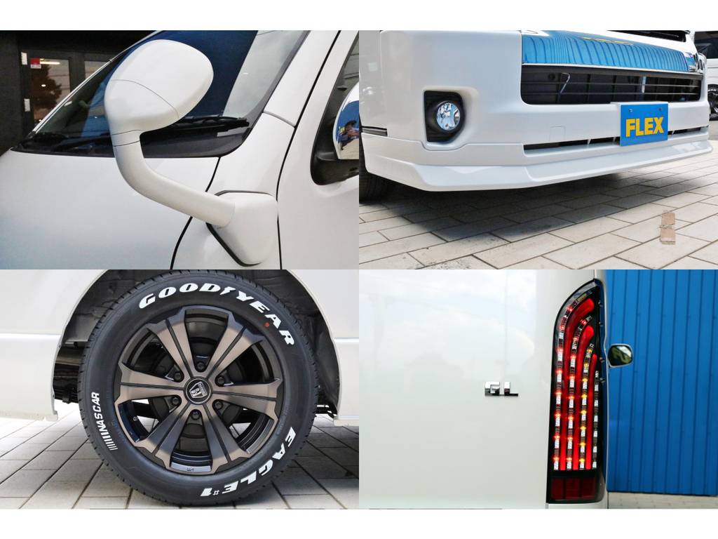 ガッツミラー同色塗装・ＦＬＥＸオリジナル　フロントリップスポイラー・ＦＬＥＸ　煌きＬＥＤテールランプ！