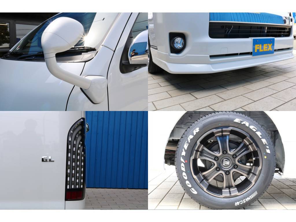 ガッツミラー同色塗装・ＦＬＥＸオリジナルフロントリップスポイラー・ＦＬＥＸ煌きＬＥＤテールランプ