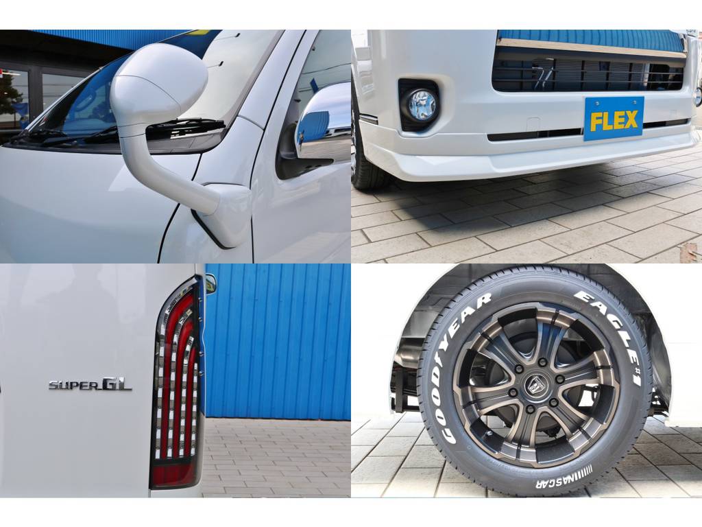ガッツミラー同色塗装・ＦＬＥＸ　フロントリップスポイラー・ＦＬＥＸ煌きＬＥＤテールランプ