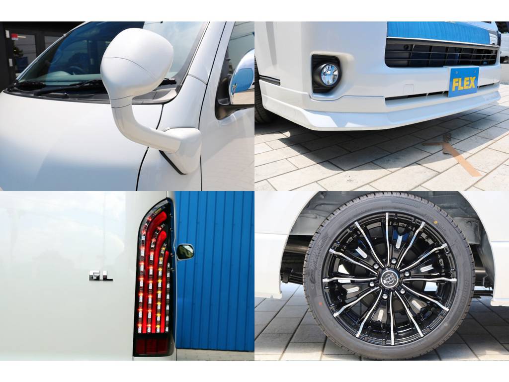 ガッツミラー同色塗装・ＦＬＥＸオリジナル　フロントリップスポイラー・ＦＬＥＸ　煌きＬＥＤテールランプ