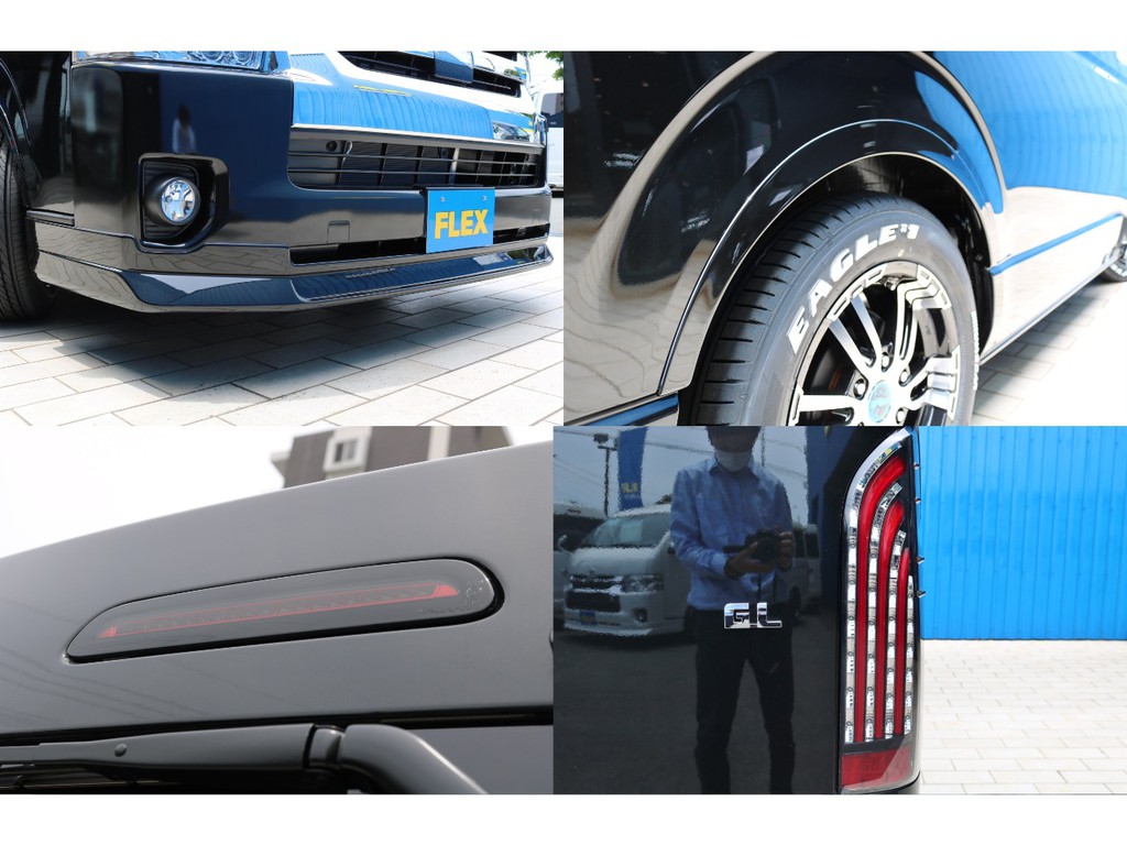 ＦＬＥＸフロントリップスポイラー・ＦＬＥＸオーバーフェンダー・ＦＬＥＸ煌きＬＥＤテールランプ・ＦＬＥＸアルティメットハイマウントストップランプ！ＦＬＥＸオリジナルパーツで仕上げました！