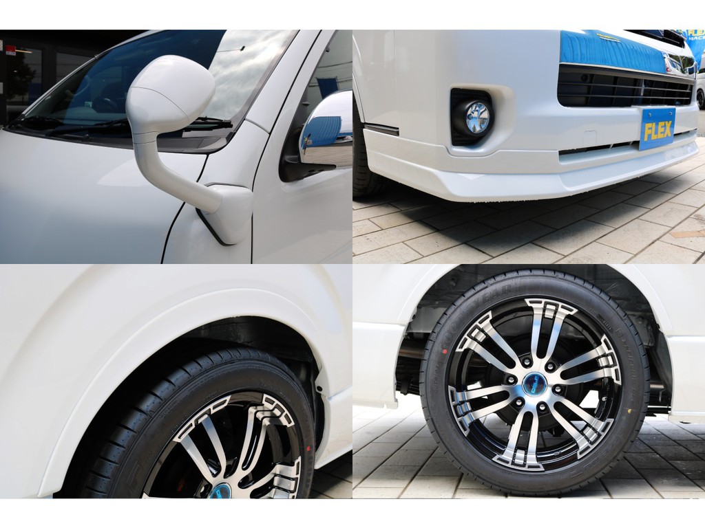 ガッツミラー同色塗装！ＦＬＥＸフロントリップスポイラー・ダウンルックにも効果のあるＦＬＥＸオーバーフェンダー！オリジナルパーツで仕上げました！