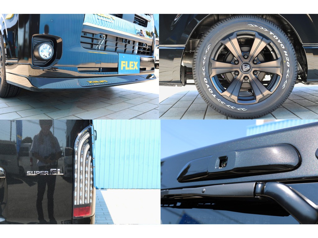 ＦＬＥＸフロントリップスポイラー・ＦＬＥＸ煌きＬＥＤテールランプ・タイヤ＆アルミホイールと外装もバッチリカスタム済みです！リアカメラの映像はデジタルインナーミラーで確認できます！
