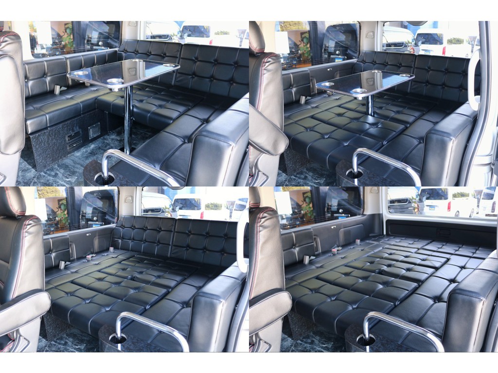 テーブルセット付きで車内で団らんもできちゃいますね！ベッドマットを外せばウォークスルーに♪