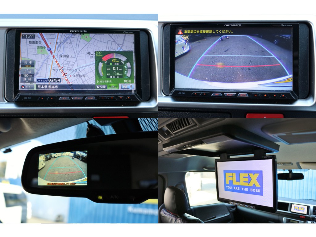 ナビやバックカメラはもちろん、大型フリップダウンモニター付き♪