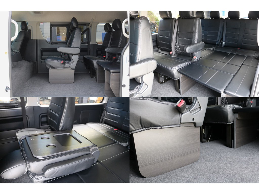 ２列目足元にはフットパネル！！お好きな座席の背もたれにＺＥＲＯワゴンテーブルの追加も可能です！