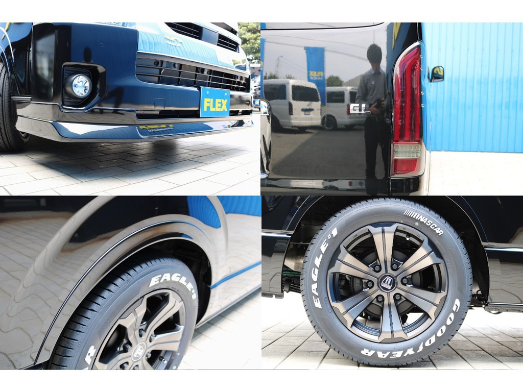 ＦＬＥＸフロントリップスポイラー・ＦＬＥＸオーバーフェンダー・ＦＬＥＸアルティメットＬＥＤテールランプ・ＦＬＥＸバルベログランデ１７アルミホイール！ＦＬＥＸオリジナルパーツで仕上げました！