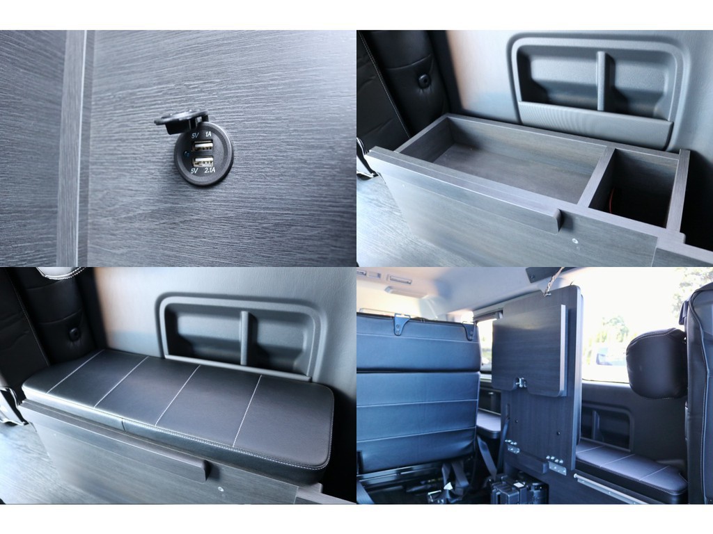 スライドドア側の家具にはＵＳＢ充電ポートと小物入れ付き！