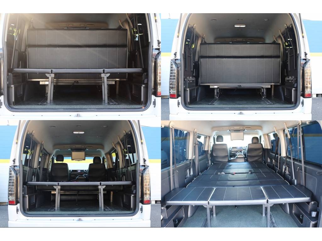 全シートがフルフラットになるので、車内を広々使うことができます♪全面フローリングですのでお掃除も楽ですね♪