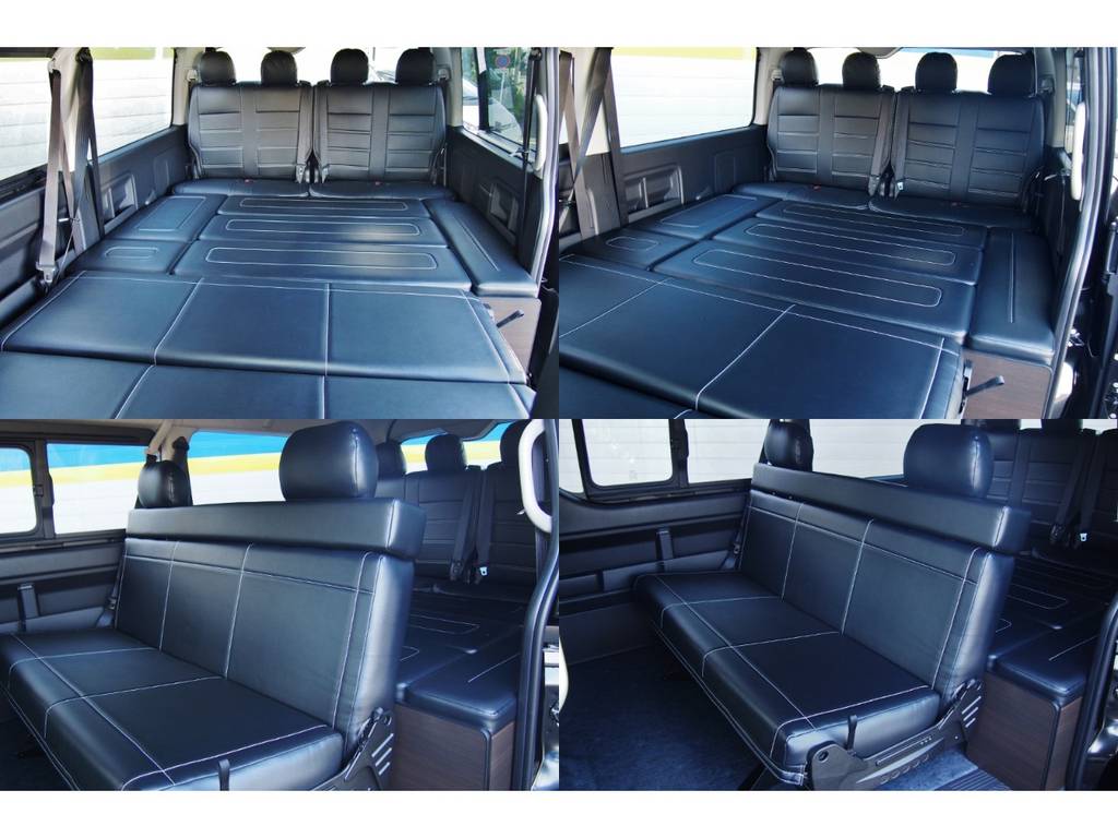 ２列目以降フルフラットに出来ますので広々車中泊が出来ます。