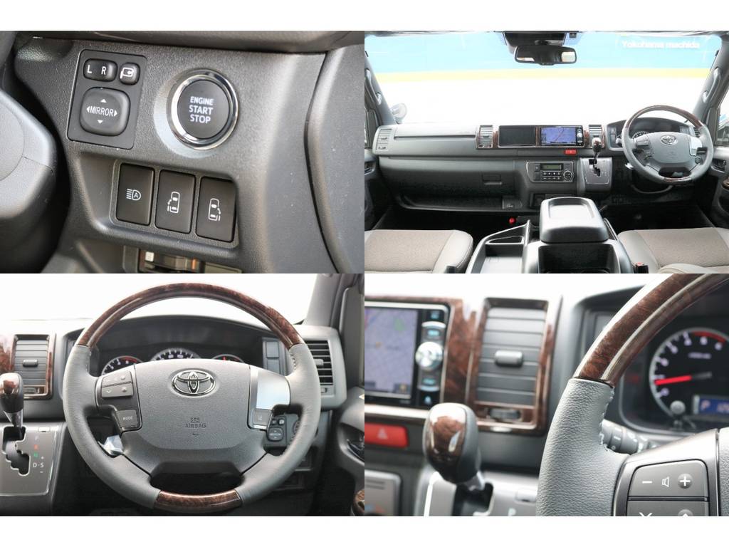 専用の木目ハンドルなどの加飾です。運転席からもスライドドアの開閉が可能！