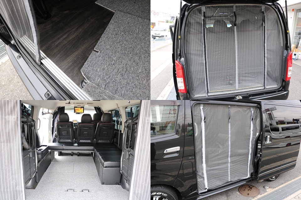 サイド＆リア防虫ネットも完備！床パネルも施工済です！現車は大阪店在庫ですので、お求め＆お問い合わせは大阪店までお気軽にどうぞ！