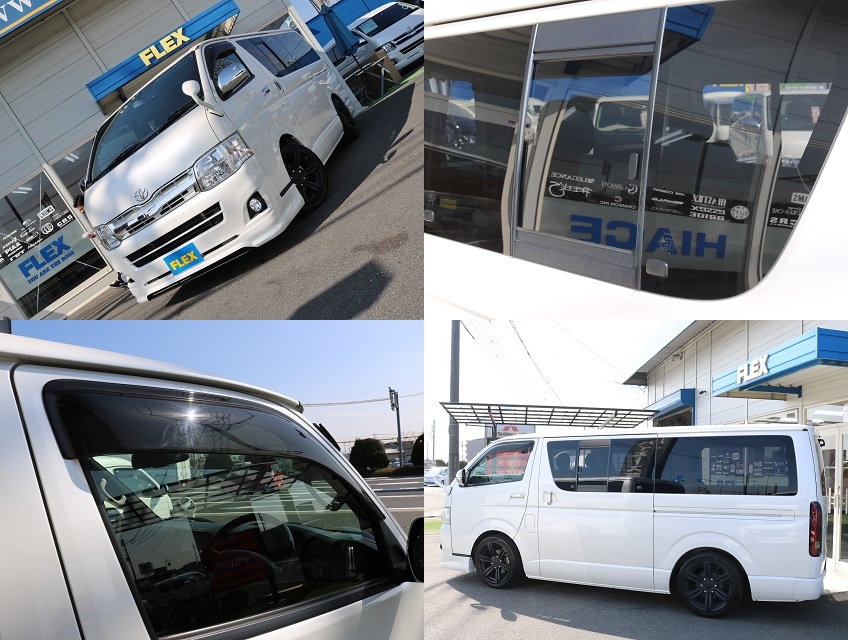 オリジナルワイドドアバイザー！スライドドアガラス開閉式！グリルインナーとホワイトアウト！現車は岡山店在庫ですのでお問い合わせは岡山店までお願いします！