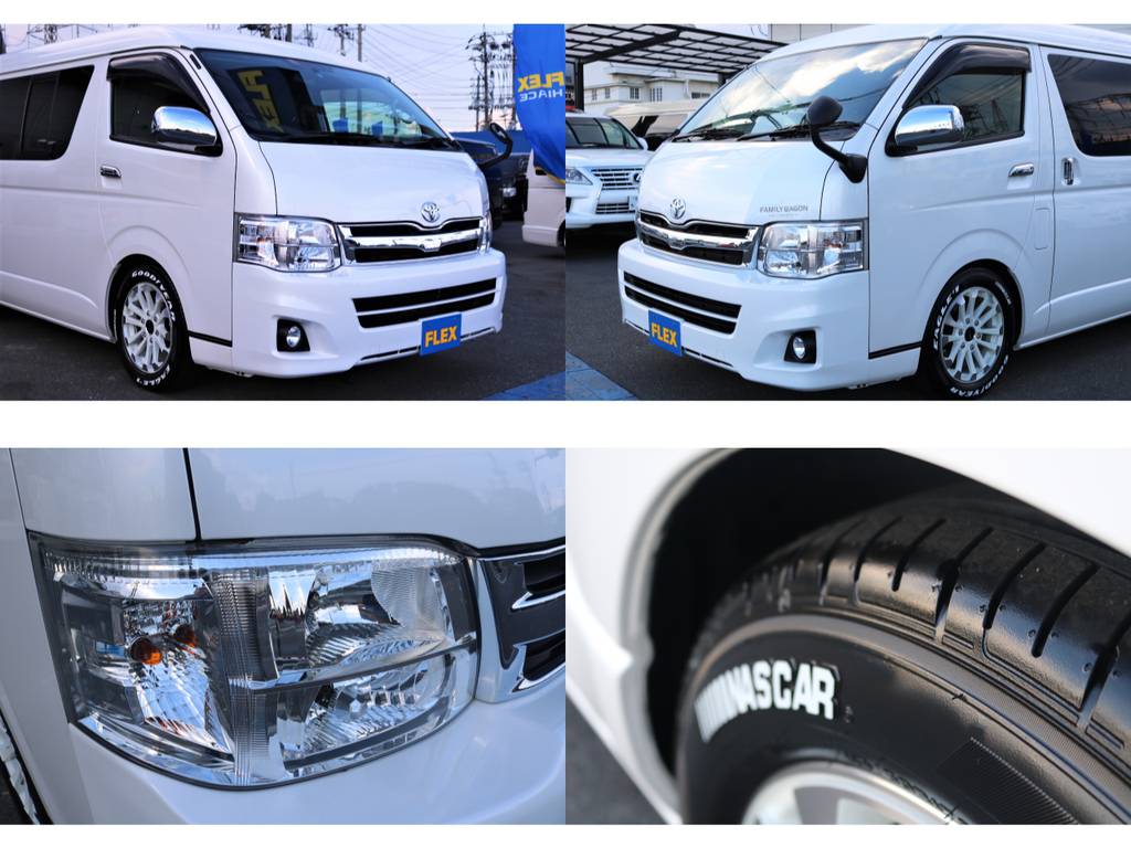 【外装詳細】どの角度もシンプルでカッコよく仕上がっております♪純正オプションのＨＩＤヘッドライト・新品タイヤ装備。