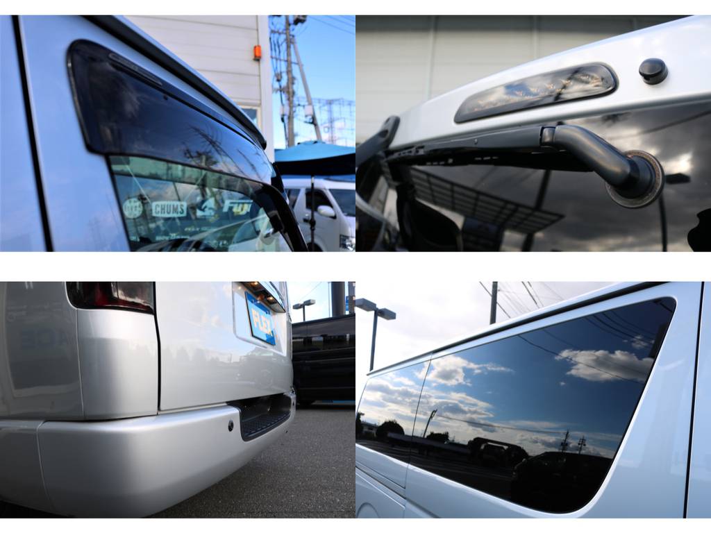【外装詳細】純正サイドバイザー装備・新品ＬＥＤハイマウントランプ交換済・前後コーナーセンサー装備・スライドガラス固定式♪