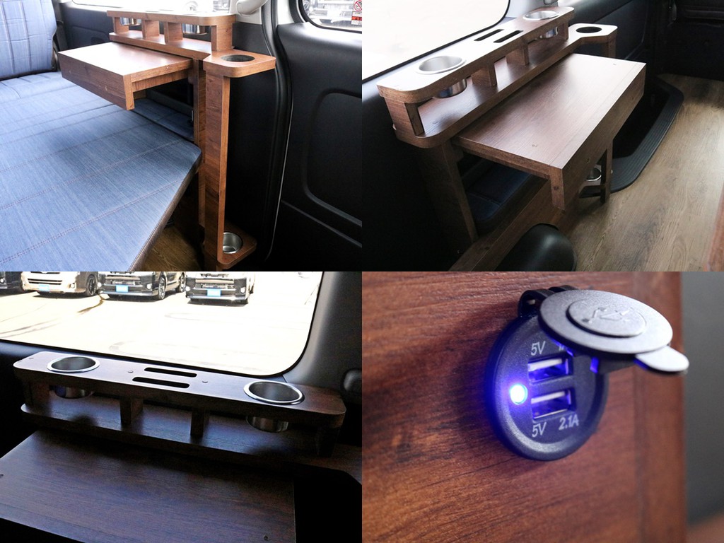 壁面ドリンクホルダーはドリンクホルダーとしては勿論、スマートフォンスタンドやサイドテーブルとしてもご活用頂けます。ＵＳＢ電源も設置されているのでモバイル機器の充電の際にも便利です。