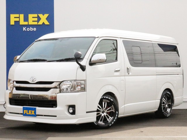 平成27年式ハイエースワイドバン　3.0ディーゼルターボ　ダークプライム　買取直販ワンオーナー車！　FLEXオリジナルDelf02ホイール＆フロントリップ装着！　内外装カスタムも充実の１台です！