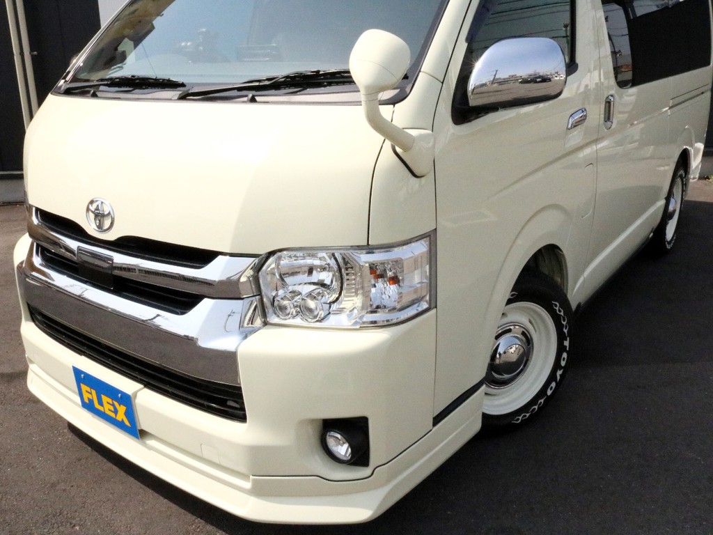 FLEXデルフィーノラインフロントリップを装着済み！　ガッツミラーは同色塗装済み！　統一感のあるフェイスが決まっています！