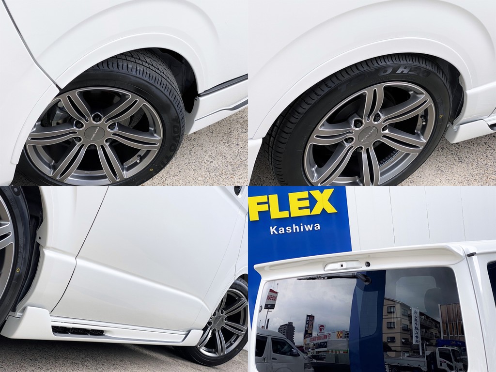 ＦＬＥＸオリジナル ＤｅｌｆｉｎｏＬｉｎｅオーバーフェンダーをセット！！２．５インチローダウンがさらにローダウンに見えますよ☆4１５ＣＯＢＲＡ サイドステップは塗分けペイント済！！