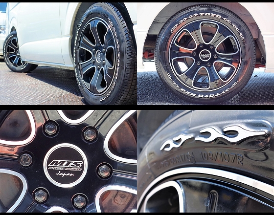 ＭＴＳ製１７インチアルミホイール＆ＴＯＹＯ製「Ｈ２０」タイヤのインストール！車検対応のインチアップセットになります。