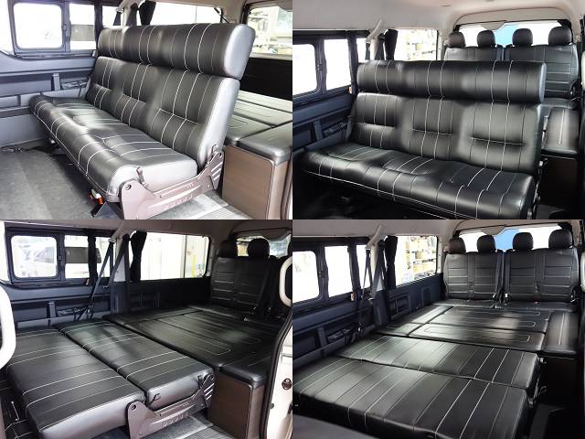 もちろんフルフラットモードにもアレンジ可能です♪UIビークル製遮光カーテンなども装着済みなので、車中泊も出来ちゃいます♪