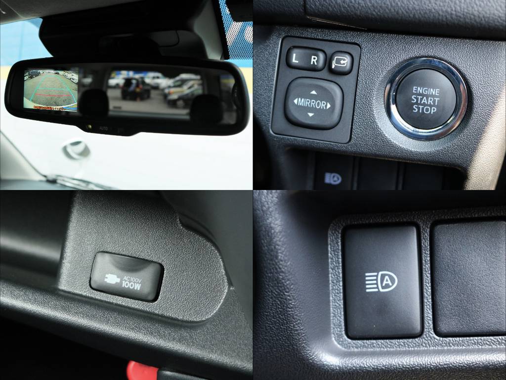 メーカーオプションの【バックモニタ内蔵自動防眩ミラー・プッシュスタート・１００Vコンセント】