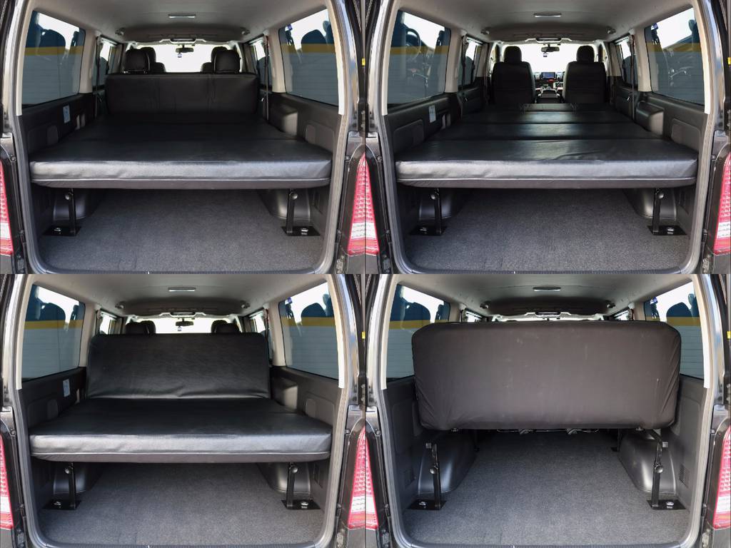 リクライニング機能付きのベッドキットが装着済み♪車内での小休憩や車中泊、荷室の目隠しとしても重宝します！３段階で高さ調節も可能です！