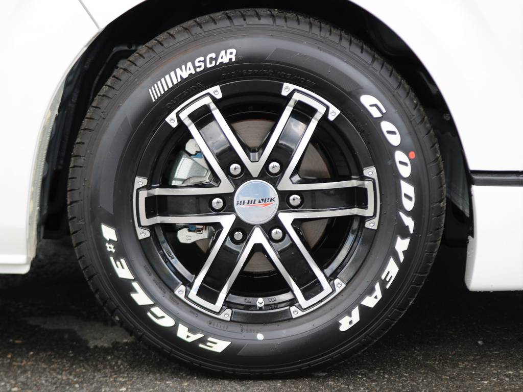 グッドイヤーナスカーホワイトレタータイヤMONZA　HI-BLOCK16インチアルミホイール！