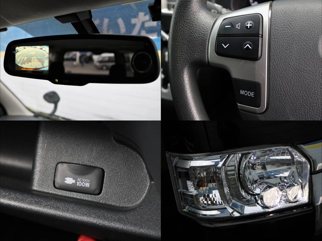 メーカーオプション【バックカメラ内臓自動防眩ミラ－・ステアリングリモコン・AC100V電源・LEDヘッドランプ】付き！
