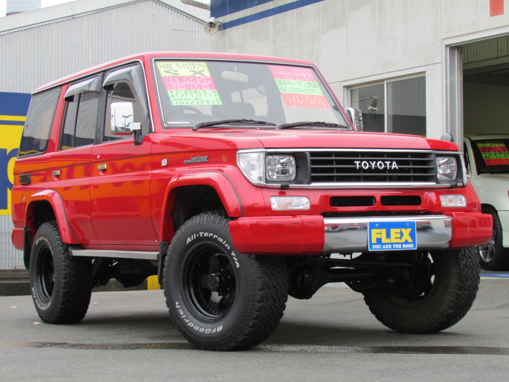 ランドクルーザープラド70 ランクル７８プラド ｓｘワイド ｄｔ ｎｅｗペイント赤 ２インチｕｐ 新品クリスタルライト類 社外ａｗ黒ペイント5本トヨタ ランドクルーザープラド70sx中古車 車探しなら中古車 新車の専門店flex フレックス へ