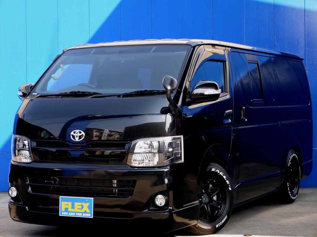 ハイエース0 ﾃﾞｨｰｾﾞﾙﾀｰﾎﾞ ﾌﾞﾗｯｸﾌﾟﾚﾐｱﾑ H25年 ﾊｲｴｰｽ ｽｰﾊﾟｰgl 黒に拘って細部までカッコよくｶｽﾀﾑしました 内外装ﾌﾙｶｽﾀﾑ 全国陸送無料 トヨタハイエース0スーパーgl中古車 車探しなら中古車 新車の専門店flex フレックス へ